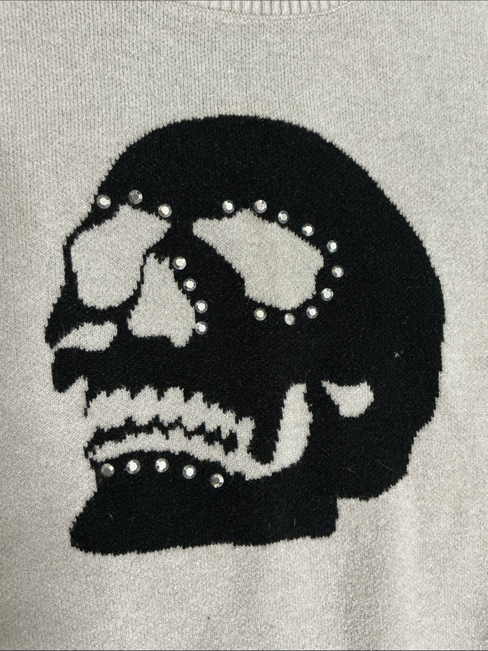 Nikka K Women's Light Gray Skull Skeleton Crewneck Sweater - Picture 2 of 8